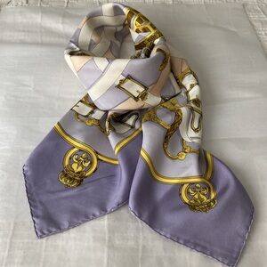 HERMES Carre 90 CAVALCADOUR Belt Pattern Scarf Silk Light Purple RARE